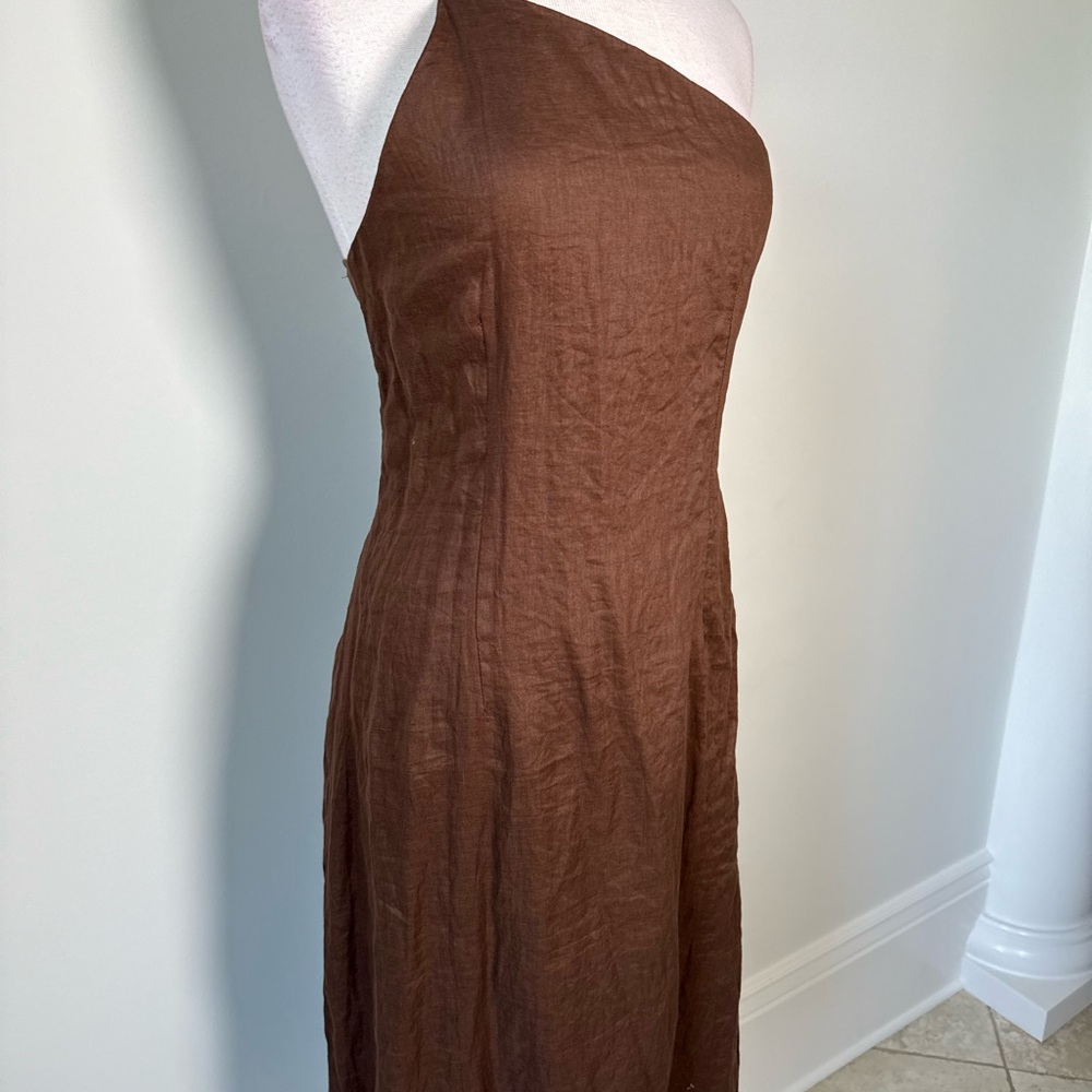 Dress in chocolate Elegant Brown One-Shoulder Dress - Picture 3 of 8